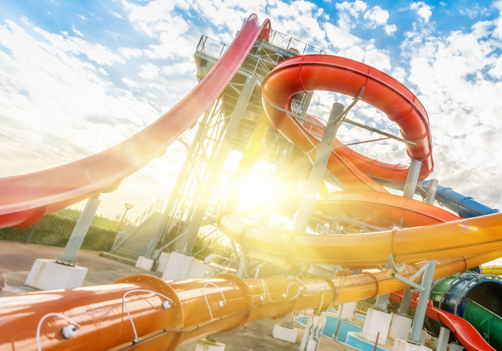 Brightly coloured water slides 