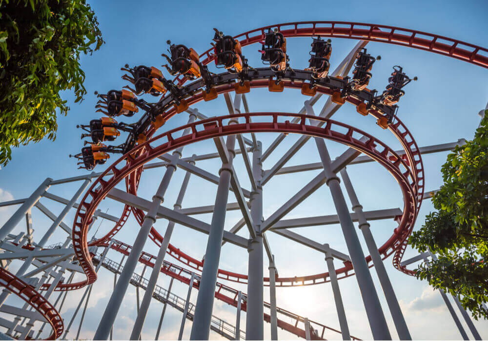 Roller coaster with background of blue sky