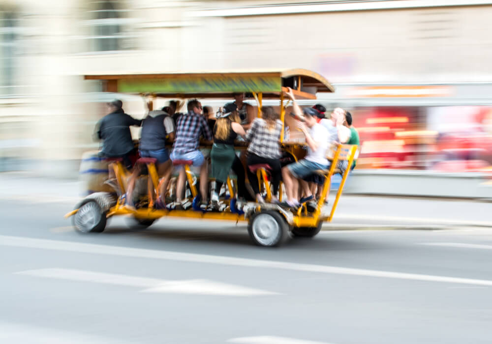 Group of friends on a beer bike