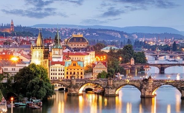 Prague bridge in the evening