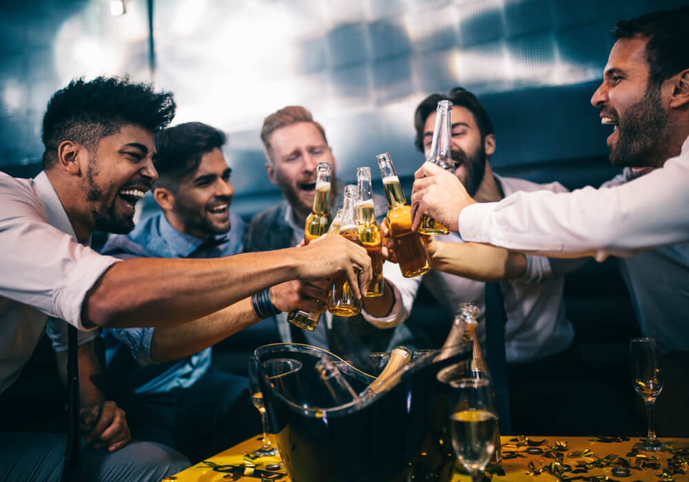 Men celebrating on a stag weekend 