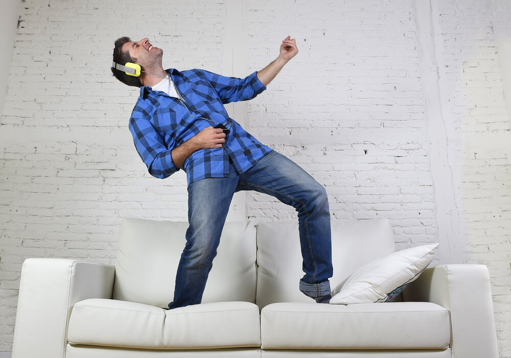 Man dancing at virtual dance party 