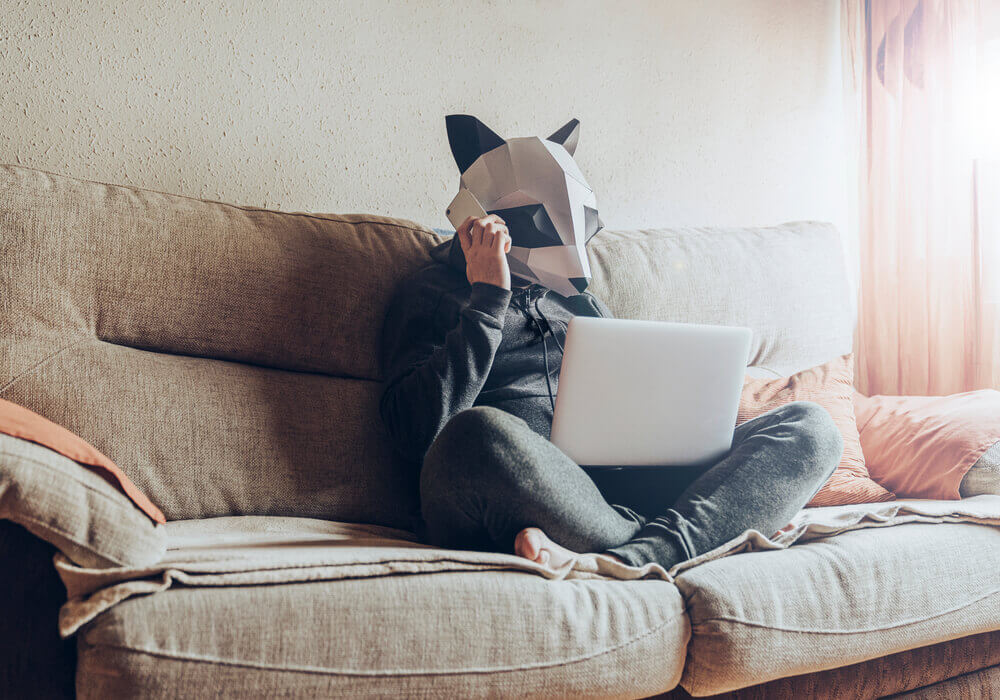 Man in fancy dress at themed online party